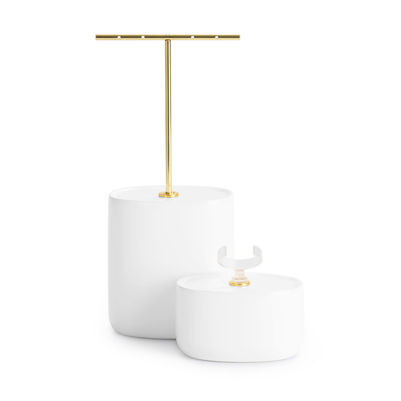 Metal Resin White Luxury Jewelry ring earring bracelet Display Resin With Golden Metal T-bar Display Stands