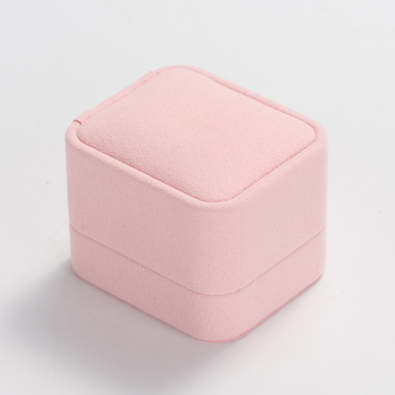 Customize Pink and grey Microfiber Jewelry Packaging Box with Logo Custom Ring jewel Box