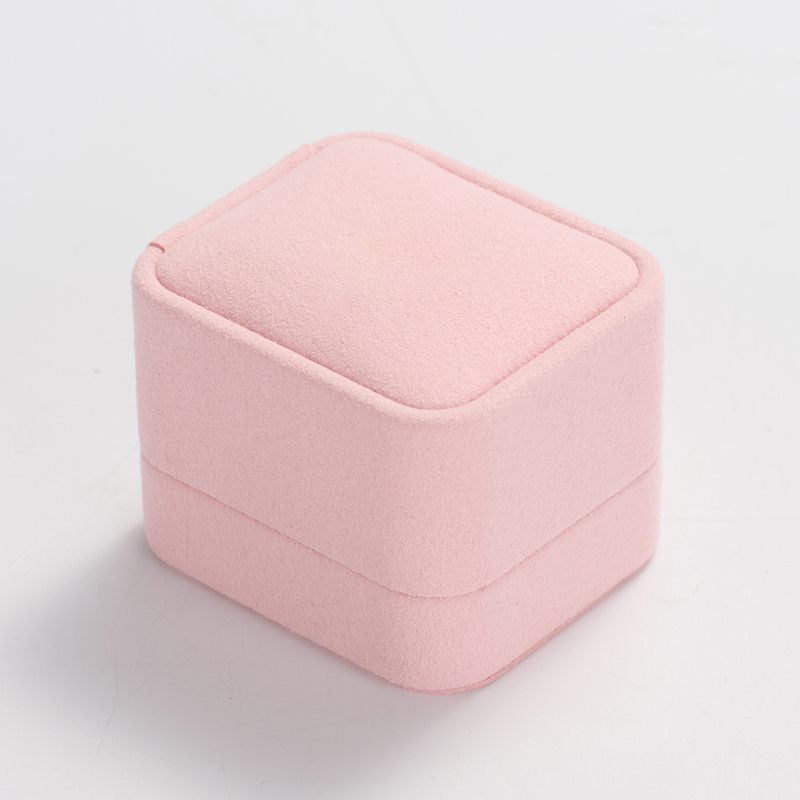 Customize Pink and grey Microfiber Jewelry Packaging Box with Logo Custom Ring jewel Box