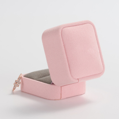 Customize Pink and grey Microfiber Jewelry Packaging Box with Logo Custom Ring jewel Box