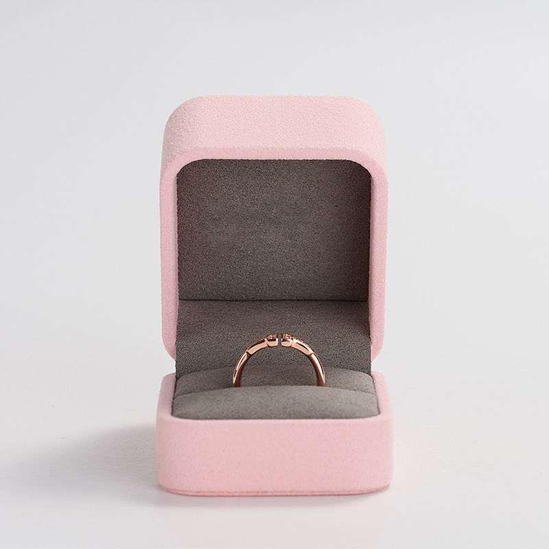 Customize Pink and grey Microfiber Jewelry Packaging Box with Logo Custom Ring jewel Box