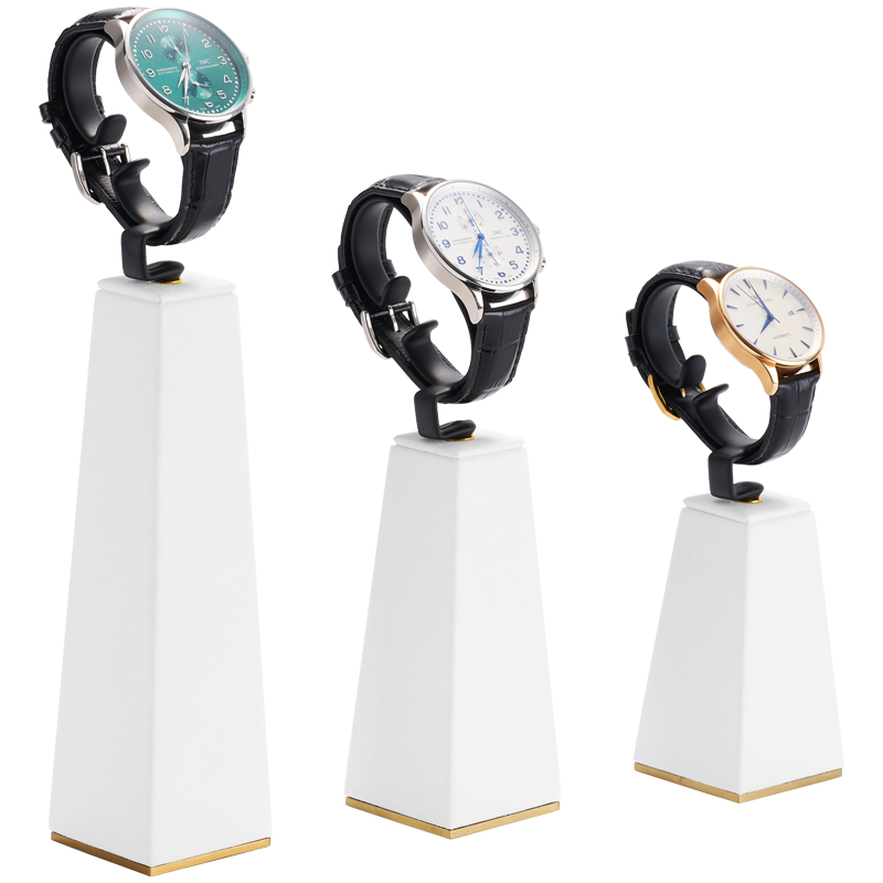 SZ037Paint Resin White Luxury Jewelry watch Display Resin With Golden Metal Display Stands