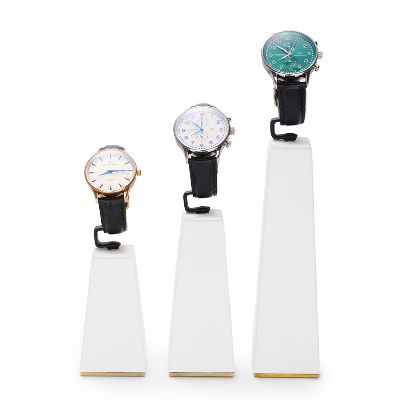 SZ037Paint Resin White Luxury Jewelry watch Display Resin With Golden Metal Display Stands
