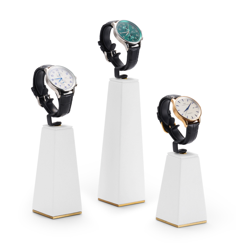 SZ037Paint Resin White Luxury Jewelry watch Display Resin With Golden Metal Display Stands