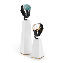 SZ037Paint Resin White Luxury Jewelry watch Display Resin With Golden Metal Display Stands