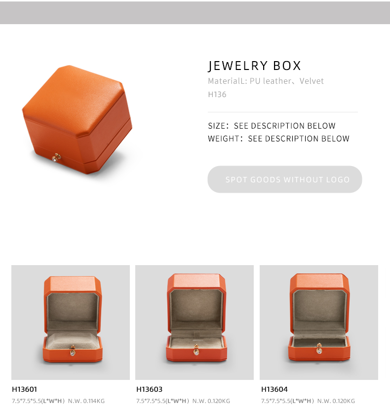 Luxury Jewelry Box Orange Color PU Leather Jewelry Packaging Box