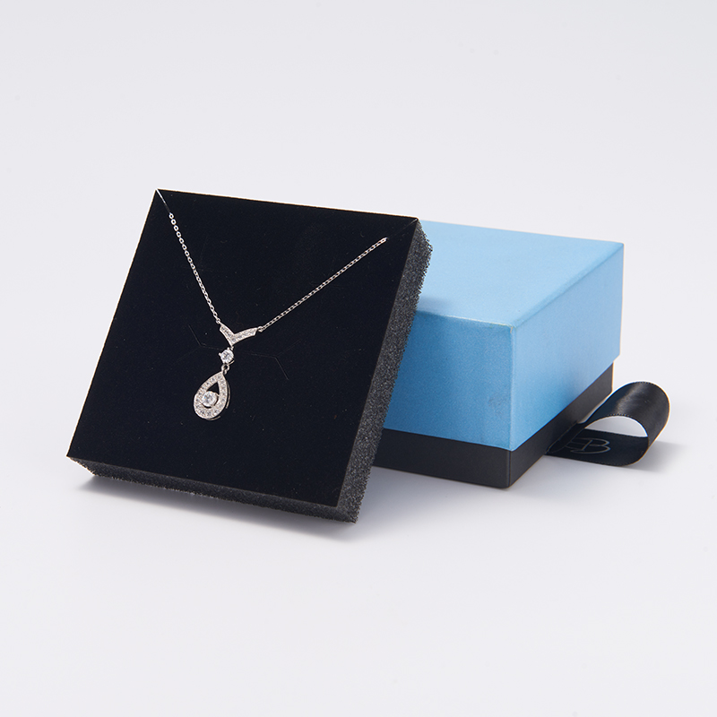 Custom Blue Paper Jewelry Box with Ribbon,Paper Jewelry Box