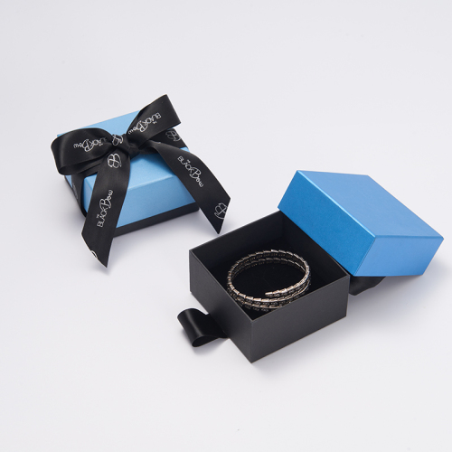 Custom Blue Paper Jewelry Box with Ribbon,Paper Jewelry Box