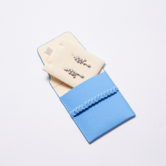 Hot sale custom blue pu leather jewelry pouch with insert for earring pendant package with custom logo
