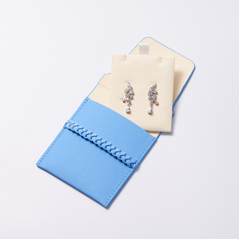 Hot sale custom blue pu leather jewelry pouch with insert for earring pendant package with custom logo