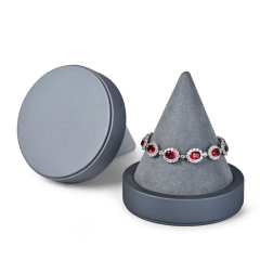 New Arrival Exquisite wood Jewelry Display Grey pu leather and Microfiber conical shape Bracelet Bangle Display Stands