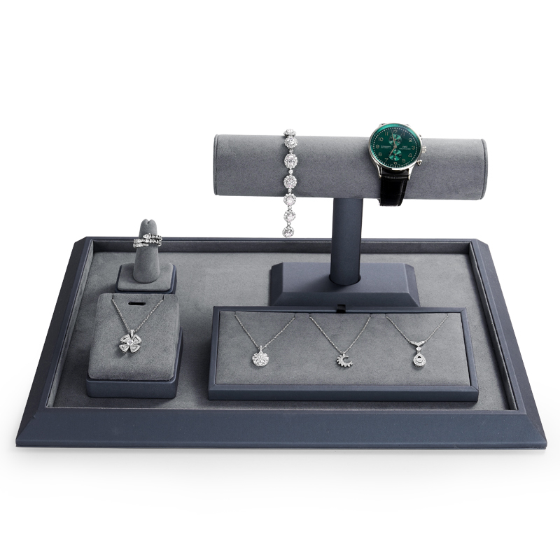 New arrival luxury bangle display grey pu leather and microfiber T-bar jewelry bracelet display cabinet stands