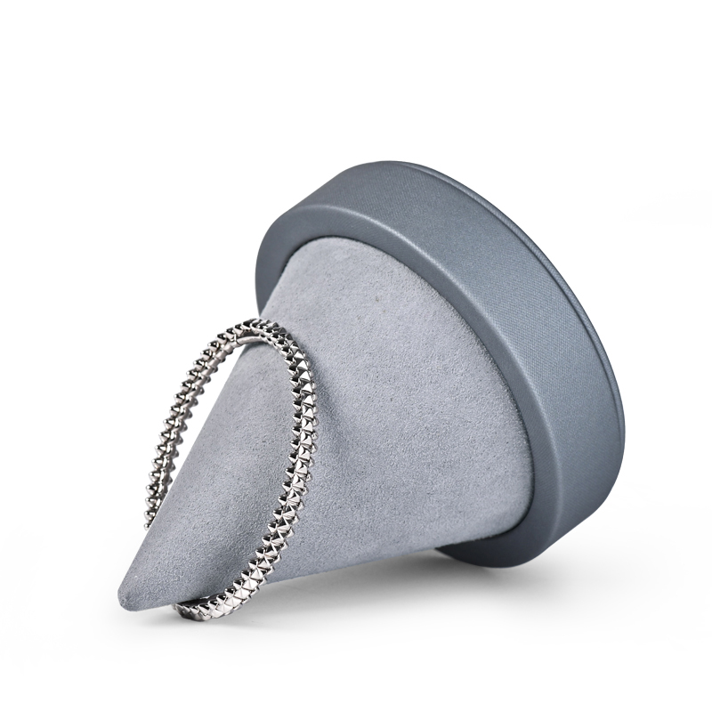 New Arrival Exquisite wood Jewelry Display Grey pu leather and Microfiber conical shape Bracelet Bangle Display Stands