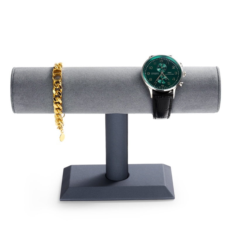New arrival luxury bangle display grey pu leather and microfiber T-bar jewelry bracelet display cabinet stands