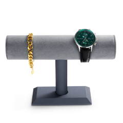 New arrival luxury bangle display grey pu leather and microfiber T-bar jewelry bracelet display cabinet stands