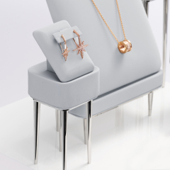 JS088 New arrival custom grey Luxury Microfiber ring earring pendant bangle Display microfiber with Shiny Metal holder Jewelry showcase Display Stands