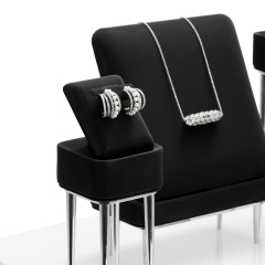 JS086 New arrival custom Luxury Microfiber ring earring pendant bangle Display microfiber with Shiny Metal holderJewelry showcase Display Stands