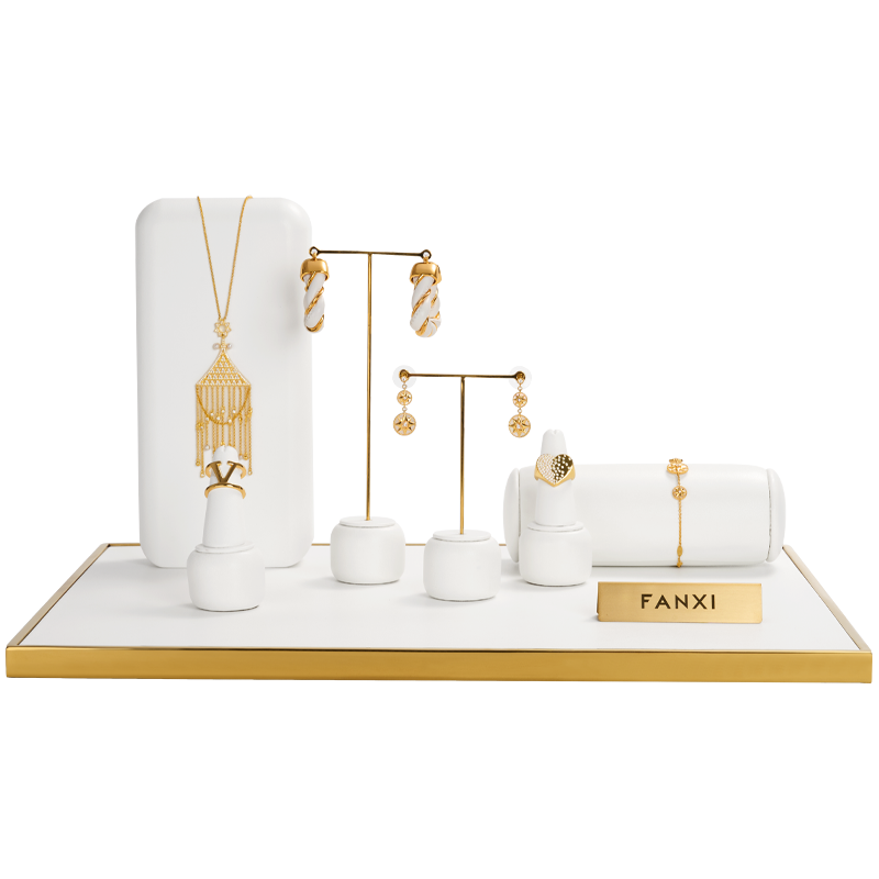 New arrival jewelry metal display with white pu leather for ring