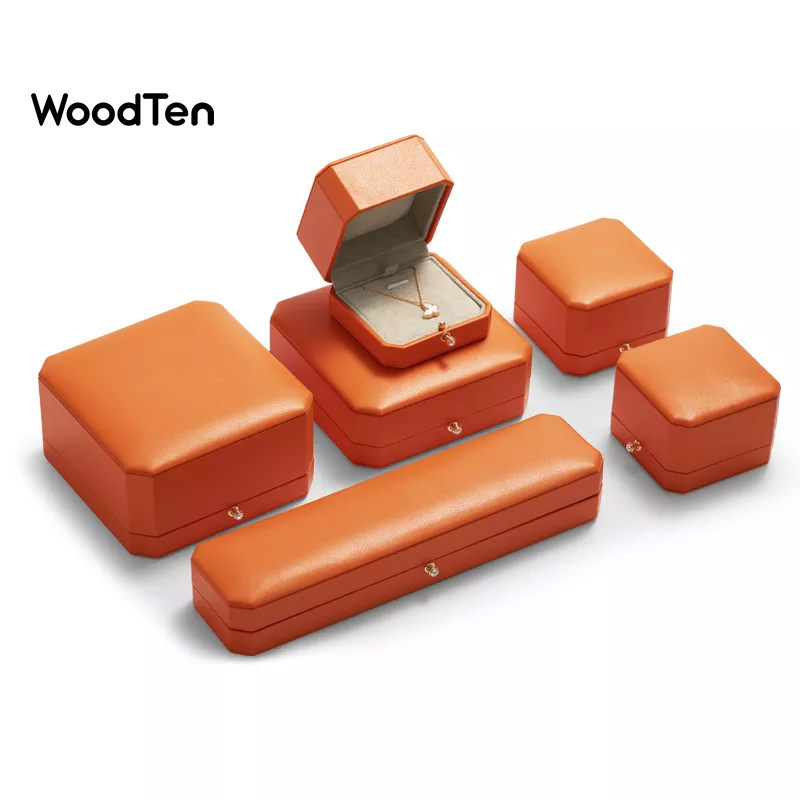 Luxury Jewelry Box Orange Color PU Leather Jewelry Packaging Box
