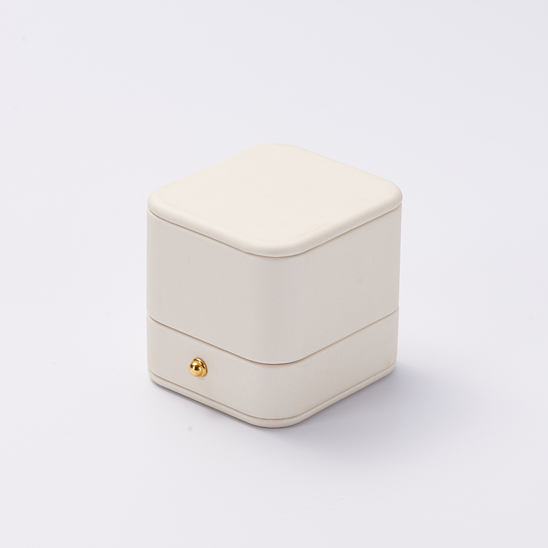 Cream Color PU Leather Jewelry Packaging Box Wholesale Custom Ring Box with Logo