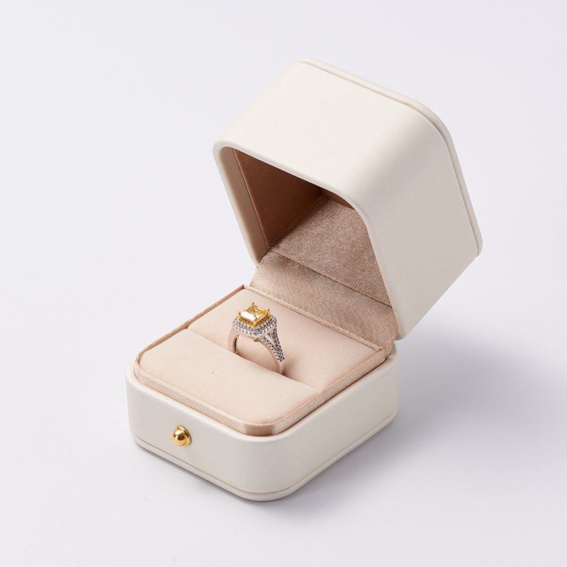 Cream Color PU Leather Jewelry Packaging Box Wholesale Custom Ring Box with Logo