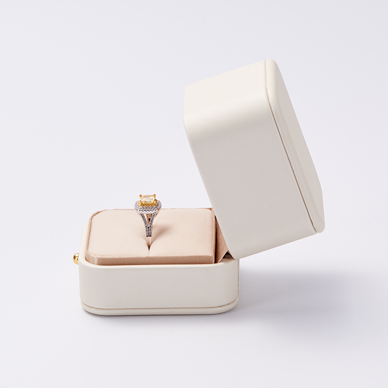 Cream Color PU Leather Jewelry Packaging Box Wholesale Custom Ring Box with Logo