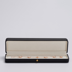 Meipin New custom Luxury Jewellery Black Pu leather box with Cream velvet snap button elegant chain Jewelry Packaging Box
