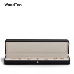 Meipin New custom Luxury Jewellery Black Pu leather box with Cream velvet snap button elegant chain Jewelry Packaging Box