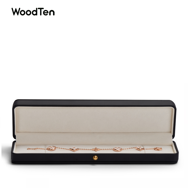 Meipin New custom Luxury Jewellery Black Pu leather box with Cream velvet snap button elegant chain Jewelry Packaging Box