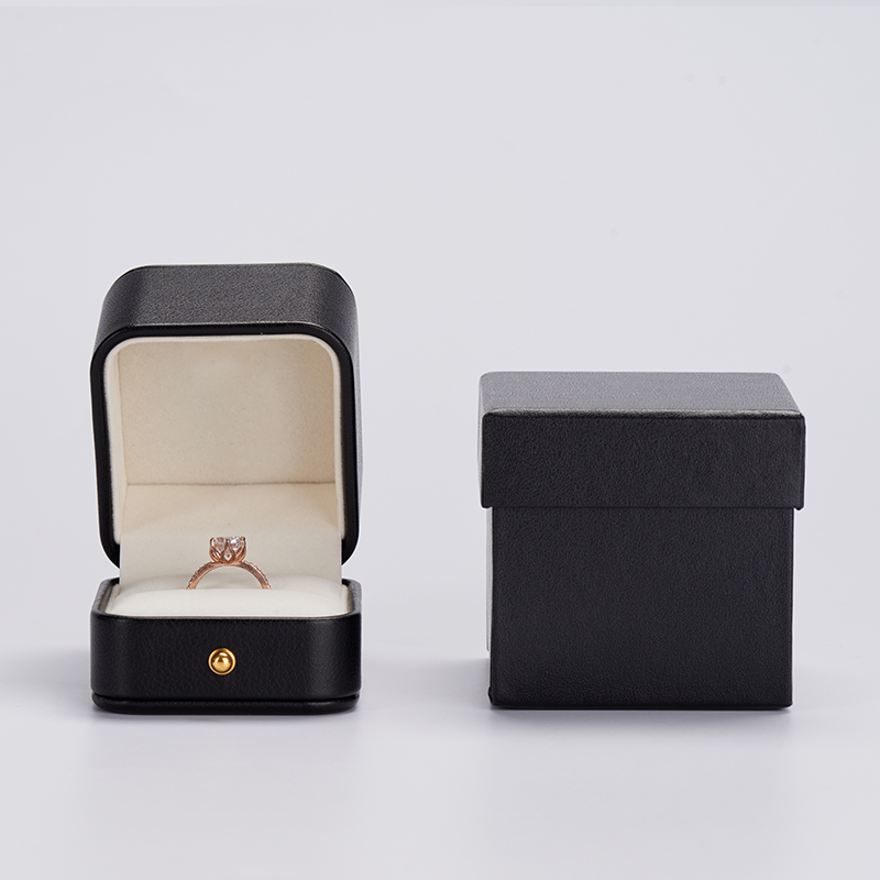 Hot Sale High Quality Black PU Leather Jewelry ring Box with custom log