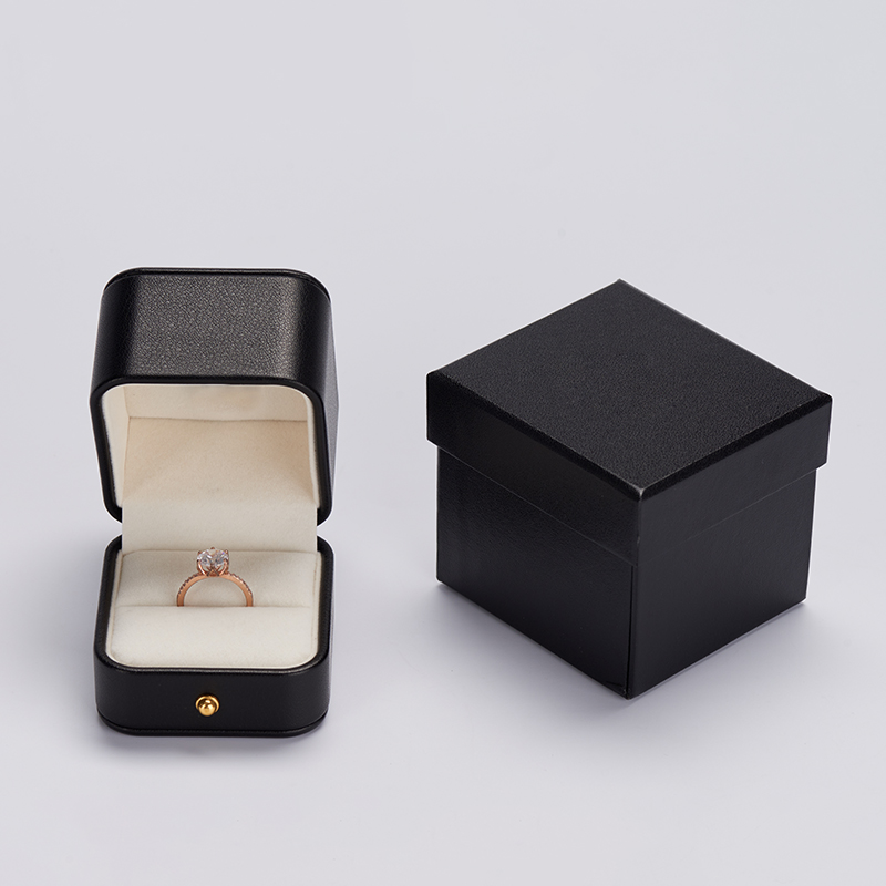 Hot Sale High Quality Black PU Leather Jewelry ring Box with custom log