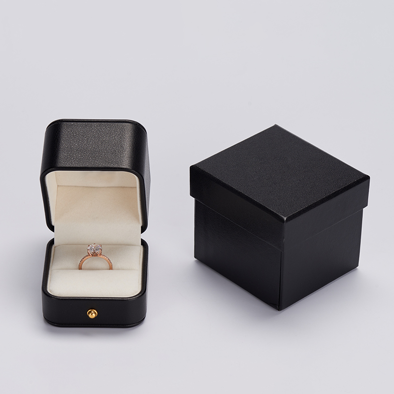 Hot Sale High Quality Black PU Leather Jewelry ring Box with custom log