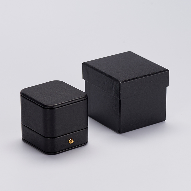 Hot Sale High Quality Black PU Leather Jewelry ring Box with custom log