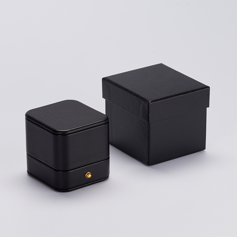 Hot Sale High Quality Black PU Leather Jewelry ring Box with custom log