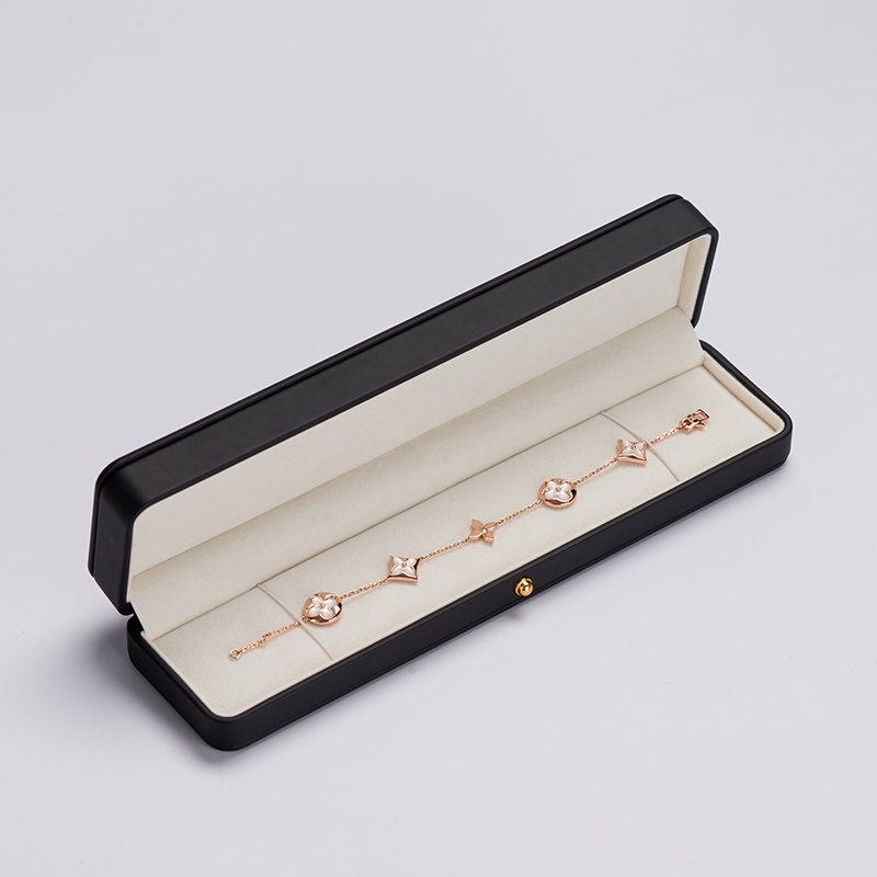 Meipin New custom Luxury Jewellery Black Pu leather box with Cream velvet snap button elegant chain Jewelry Packaging Box