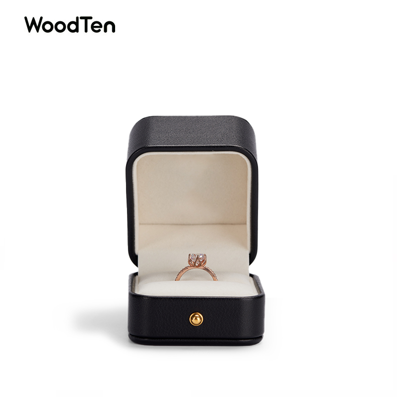 Hot Sale High Quality Black PU Leather Jewelry ring Box with custom log