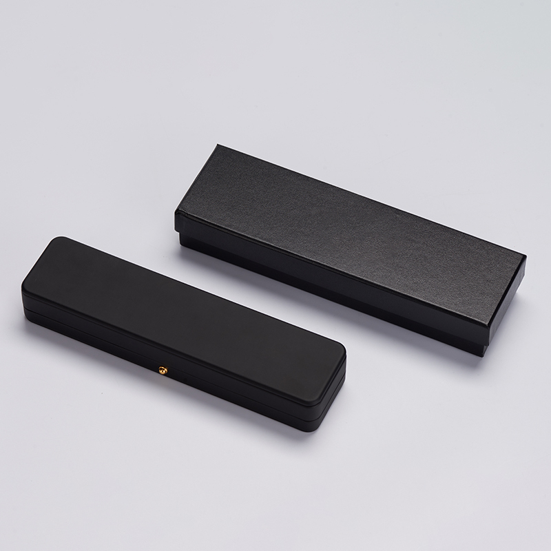 Meipin New custom Luxury Jewellery Black Pu leather box with Cream velvet snap button elegant chain Jewelry Packaging Box
