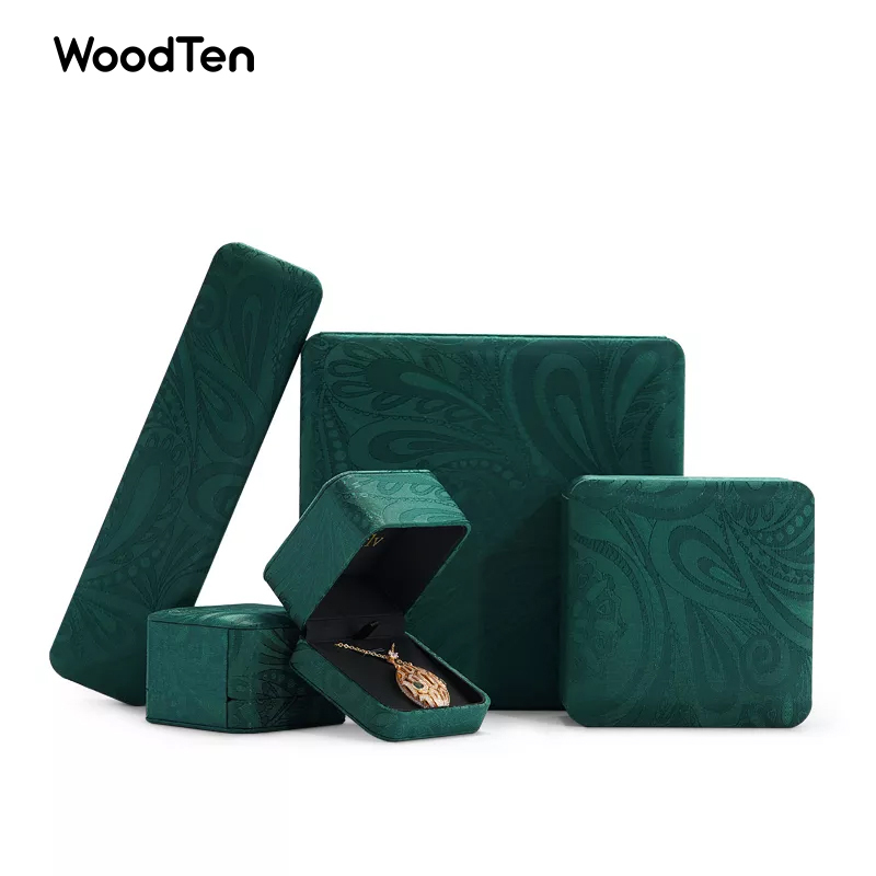 OEM Vintage Green Sinicism Embroidered Brocade Cloth Jewelery Package Ring Earrings Necklace Bracelet Jewelry Gift Boxes