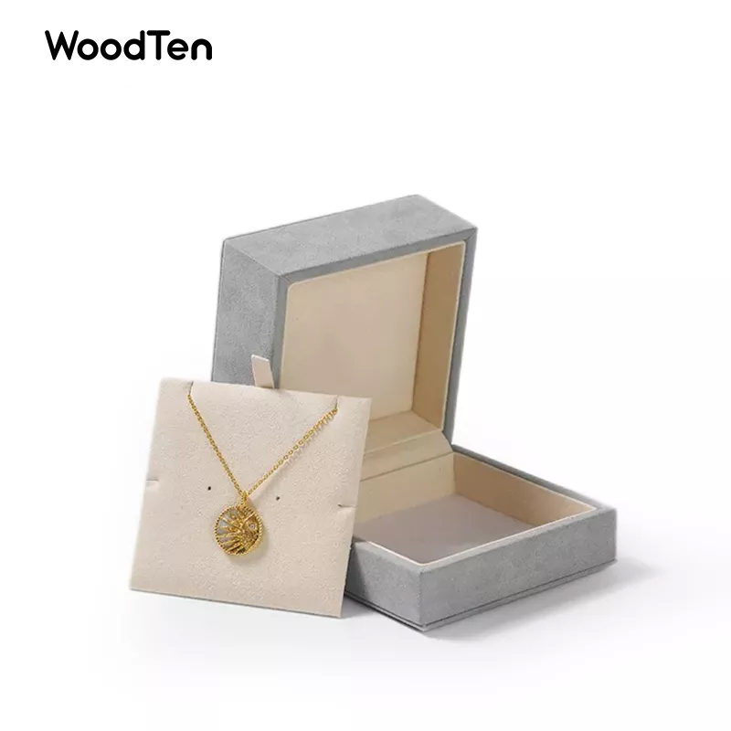 Hig-end grey microfiber pendant box Suede Insert with drawer paper box set Gift necklace Packaging Jewelry Box