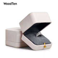 New Arrival Luxury Jewelry Packaging Box grey Pu leather microfiber ring necklace customized packing Jewelery gift boxes