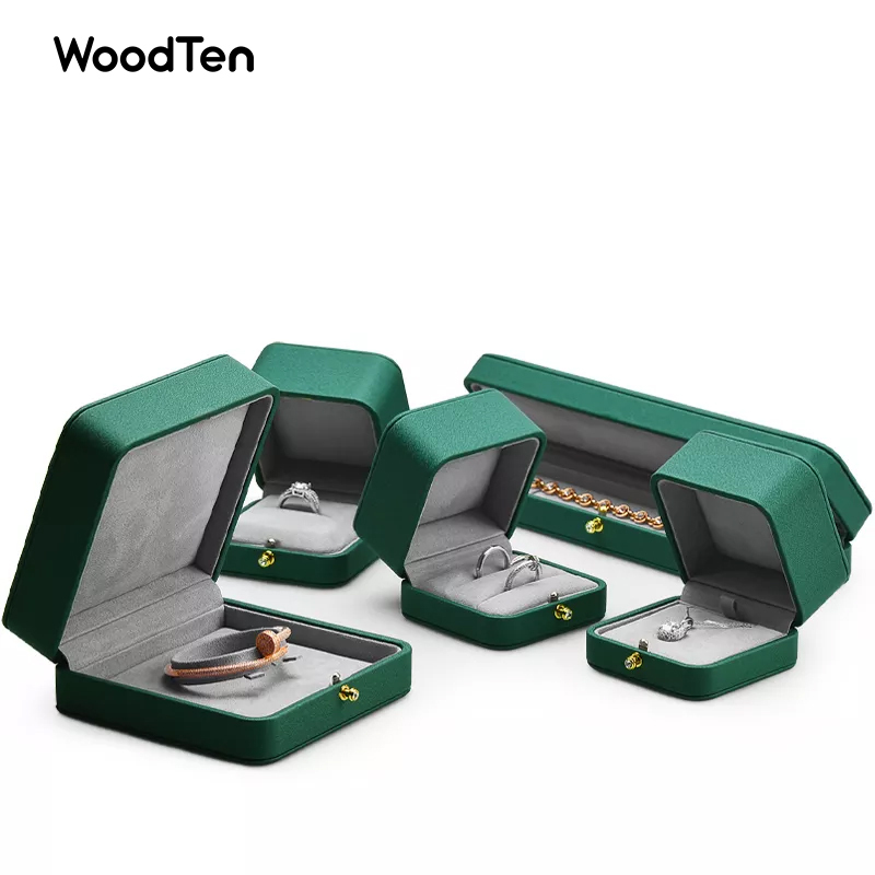 Meipin Green Jewelry Packaging Box Set Luxury PU Leather Jewellery Box for Ring Pedant Bangle Bracelet