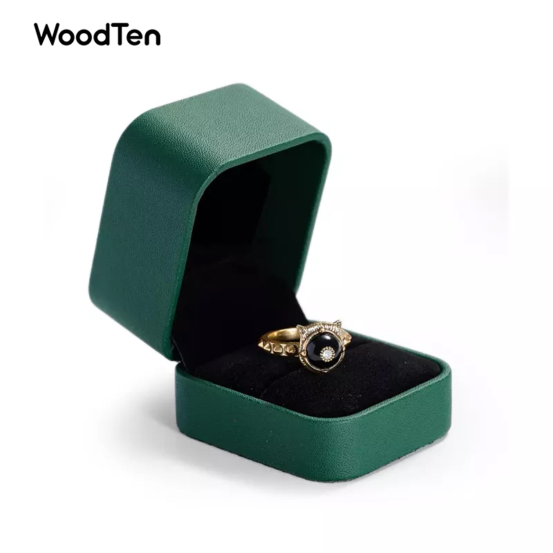 H077 Pinhole Pattern PU Leather Jewelry Ring Box Velvet Gift Wedding Rings Boxes Accept Cusotmization