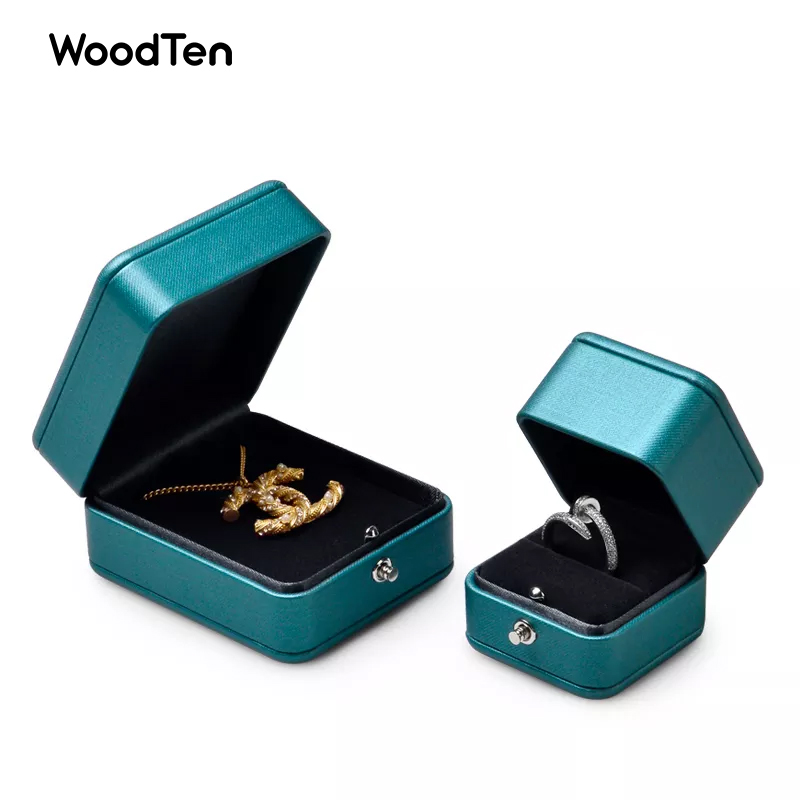 High Quality Jewelry Packaging Box grey Pu leather microfiber ring necklace customized packing gift boxes