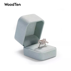 H060 High Quality Custom Logo Jewelry Box Light Blue Micorifber Ring Packing Boxes