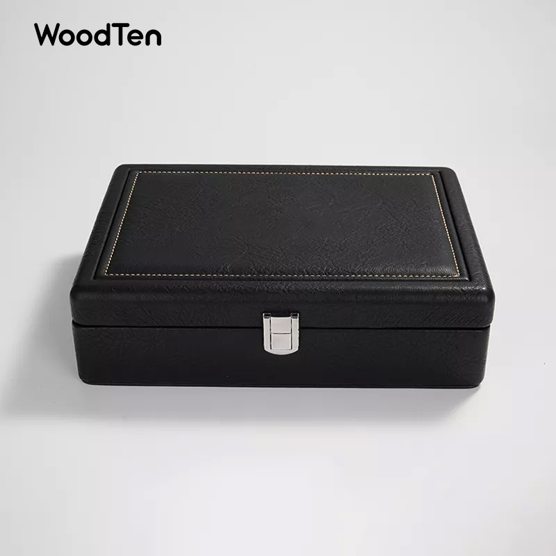 Luxury Jewelry Box Black PU Leather Jewelry Packaging Storage Box