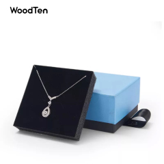 Custom Blue Paper Jewelry Box with Ribbon