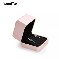 H096-Customized Luxury Pink Pu Leather With Microfiber For Earring Necklace Bangle Pendant With Metal Button