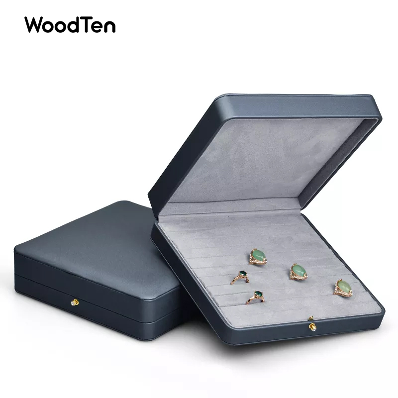 Blue Color Leather Box 10 lines Ring Storage Box