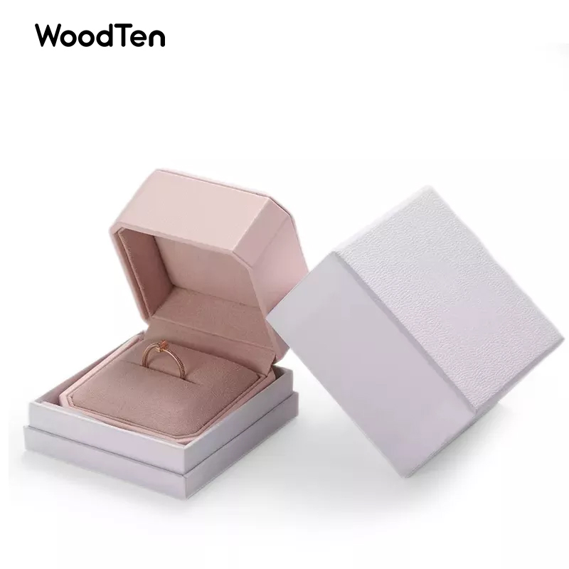 China hot sale pink pu leather and microfiber jewelry storage box for ring/gift hold boxes with custom logo
