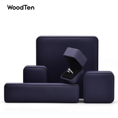 Newest high-end navy blue Pu leather jewelry box packaging with logo